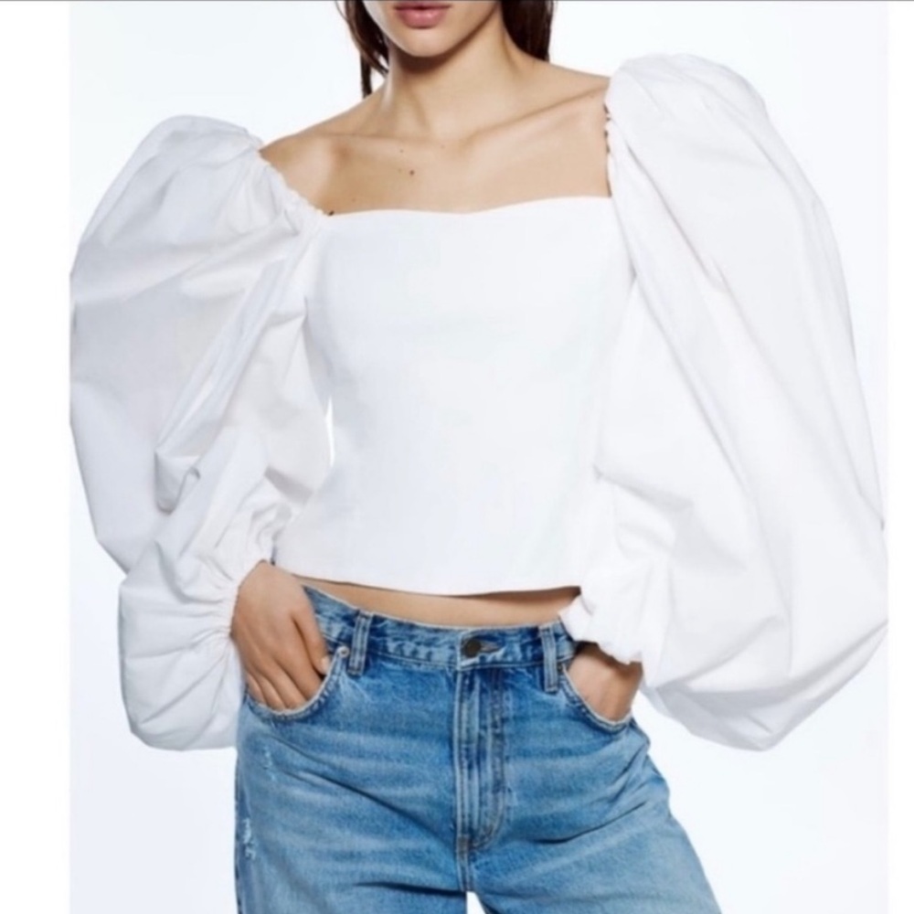 Zara Statement Puff-Sleeve Off-Shoulder Top in White